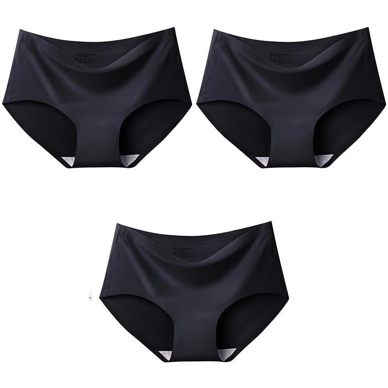 3Pcs/Set Large Size XXL Seamless Women Panties Mid-waist Briefs Female Breathable Underwear Ice silk Crotch Lingerie