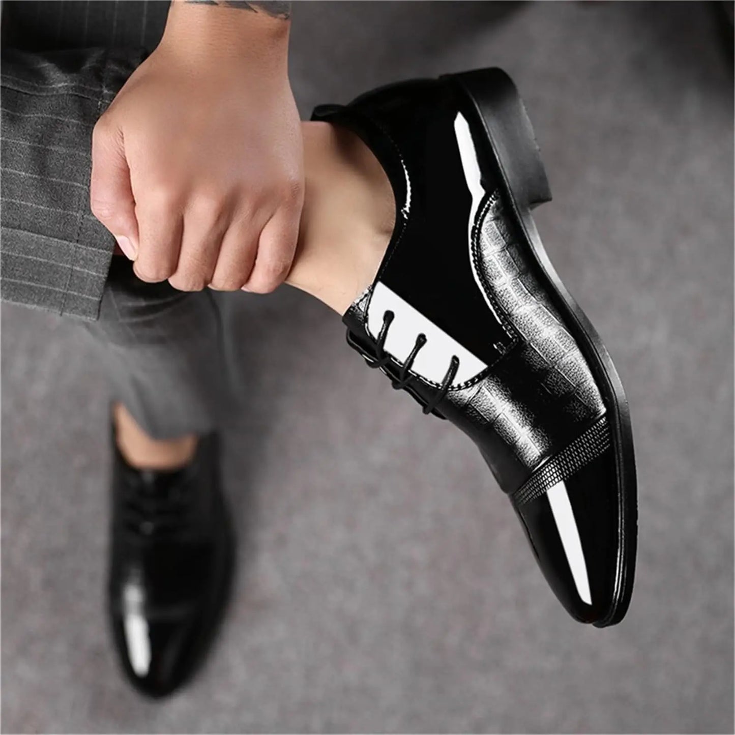 Mens Formal Oxford Patent Leather Lace Up Dress Shoes