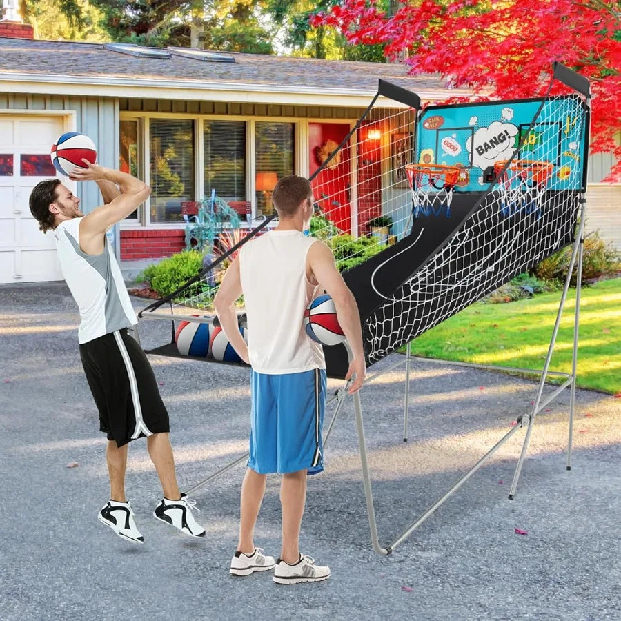 Foldable Dual Shot Basketball Arcade Game Electronic Basketball Hoop with LCD Scoreboard for Indoor and Outdoor Use Features 8