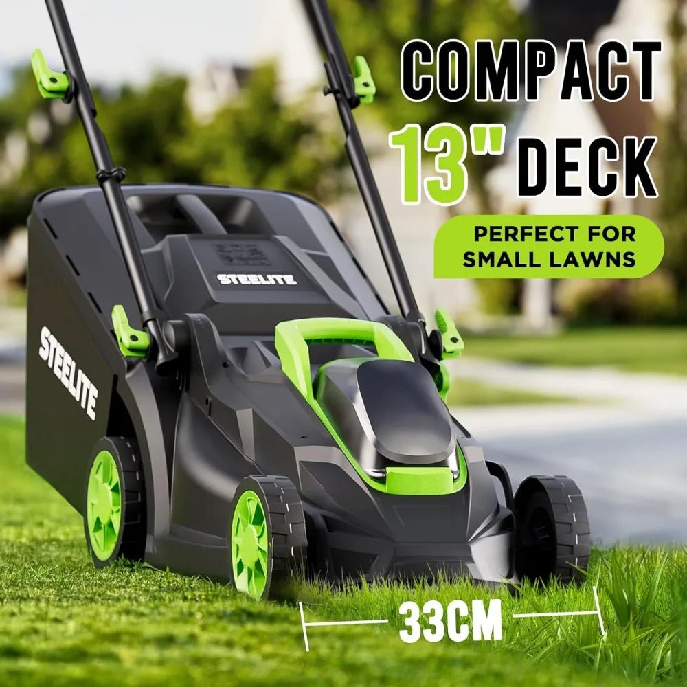 13-Inch Cordless Lawn Mower, 21V 4.0Ah Electric Mower with Brushless Motor, 5-Position Height Adjustment, Lightweight,