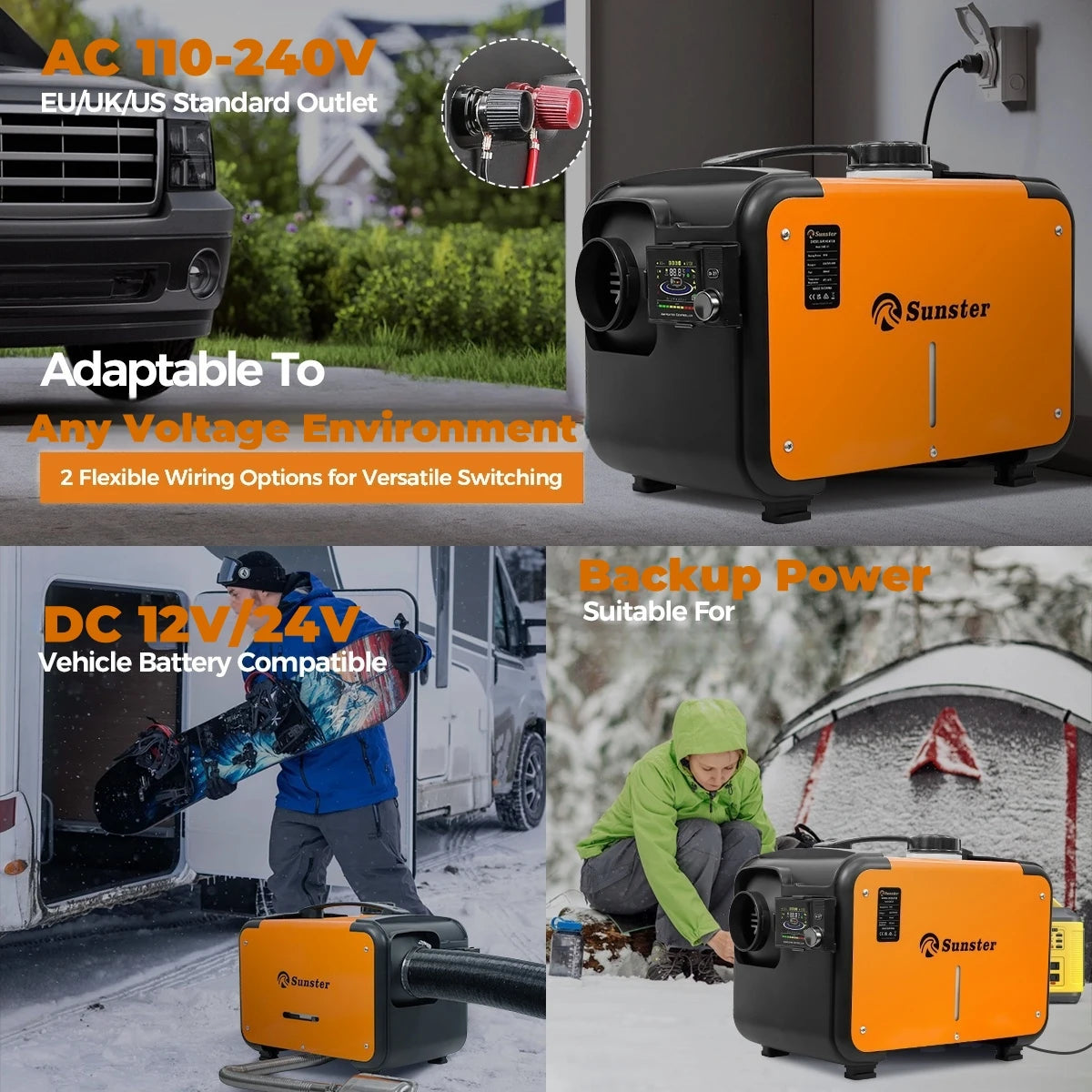 12V&24V&220V AC&DC Universal 8KW Diesel Air Heater All In One Parking Heater with bluetooth App Control For Home RV Vehicle