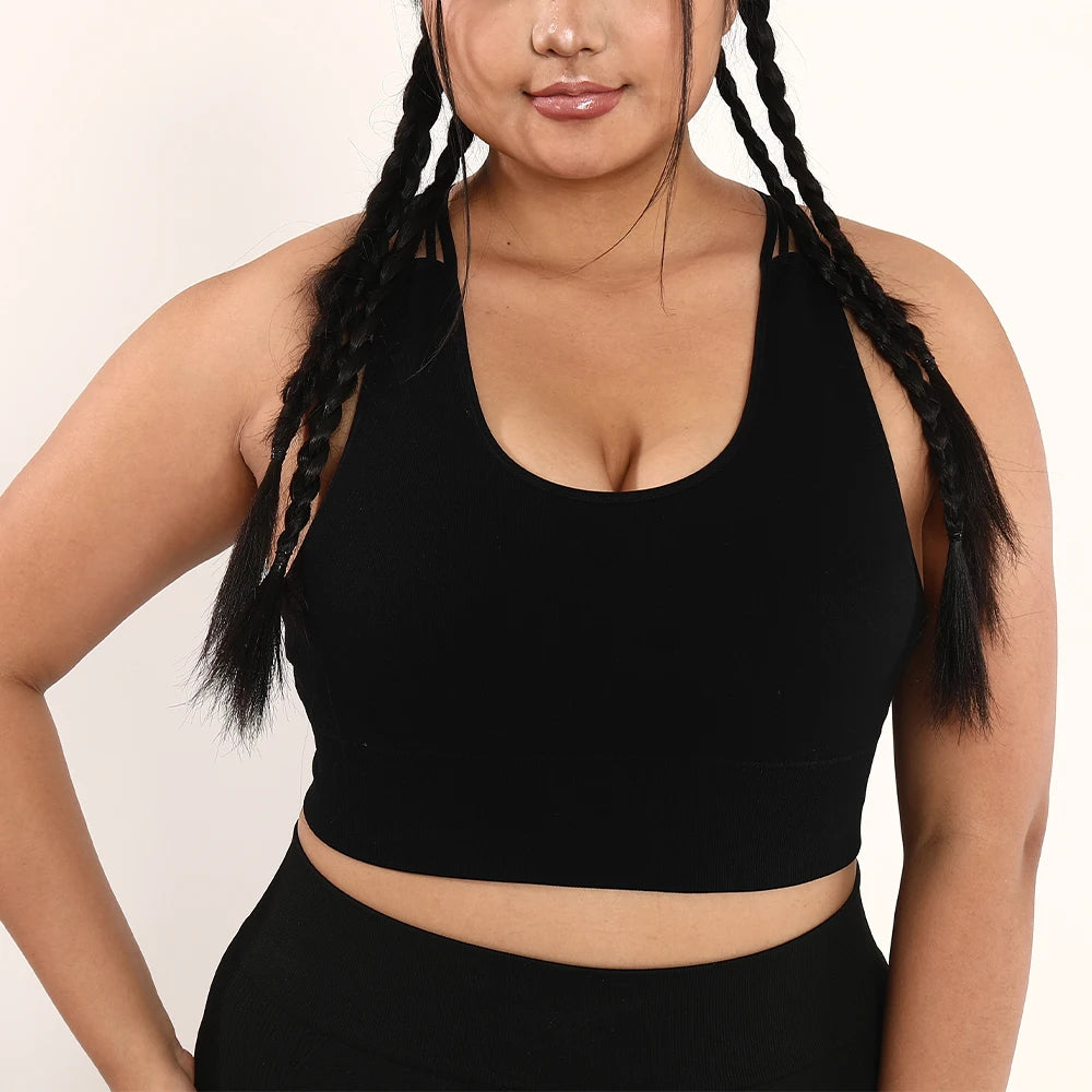 Plus Size Seamless Back Cross Sports Bra for Women Black Camisole Sport Yoga Gym Running Workout Women's Tops 0XL-3XL