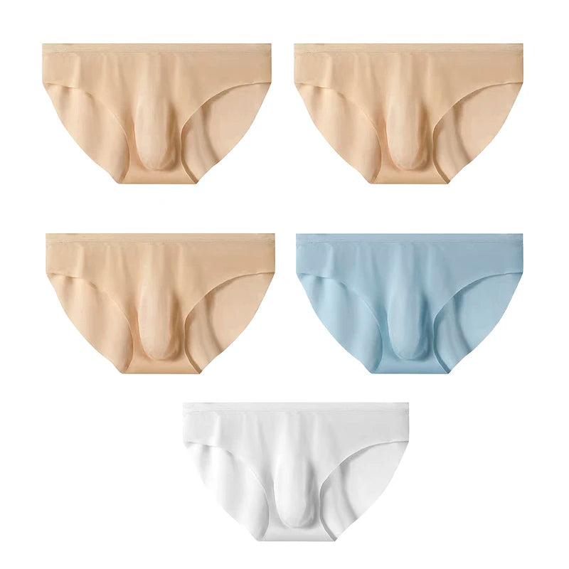 5 PCS/SET Men's Briefs Summer Ice Silk Underwear Sexy Seamless Breathable Low Waist Panties Shorts Plus Size 3XL  Lingerie