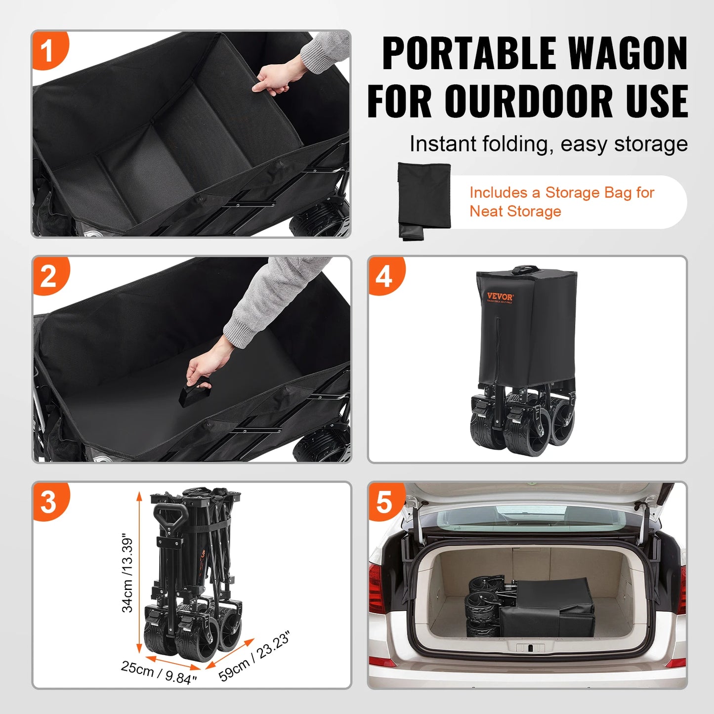 VEVOR Collapsible Folding Beach Wagon Cart with All Terrain Wheels and Drink Holders for Camping Shopping and Garden