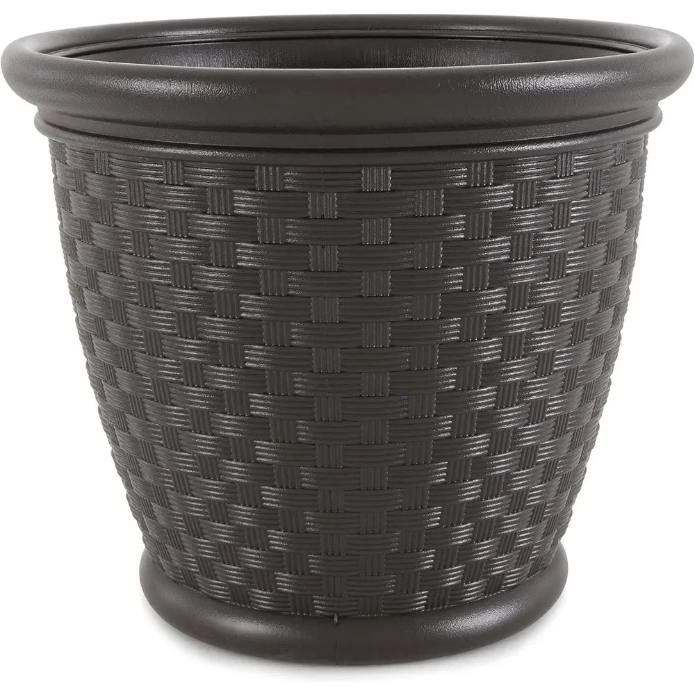 18 Inch Plastic Wicker Decorative Garden Flower Planter Planting Pots for Garden, Backyard (4 Pack)