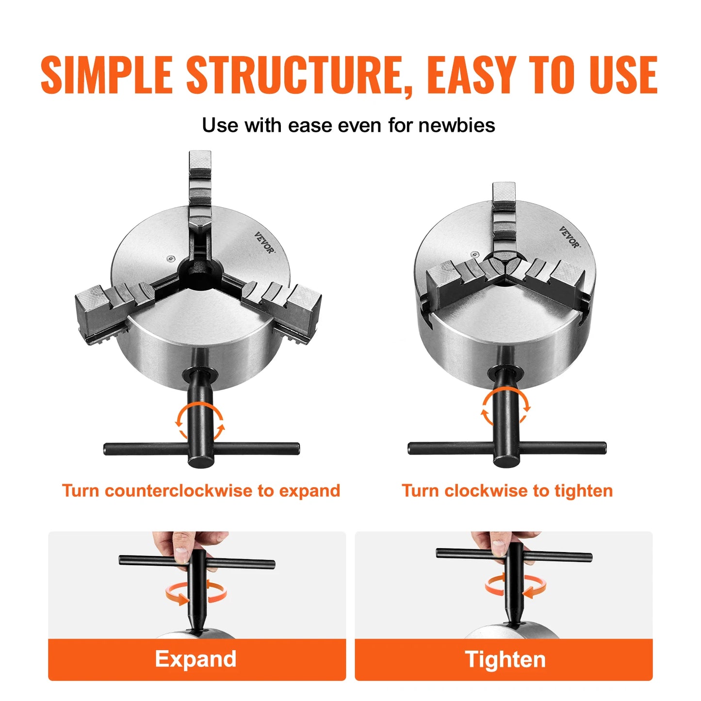 SucceBuy 3-Jaw Lathe Chuck 100/125/160/200/250 mm Self-Centering Lathe Chuck Multiple Clamping Range for Lathe Printer Machining