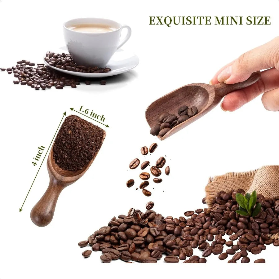 4PCS Wooden Small Scoops for Canisters Mini Wooden Scoops for Jars Measuring Scoops for Food Premium Black Walnut Wood Scoops f