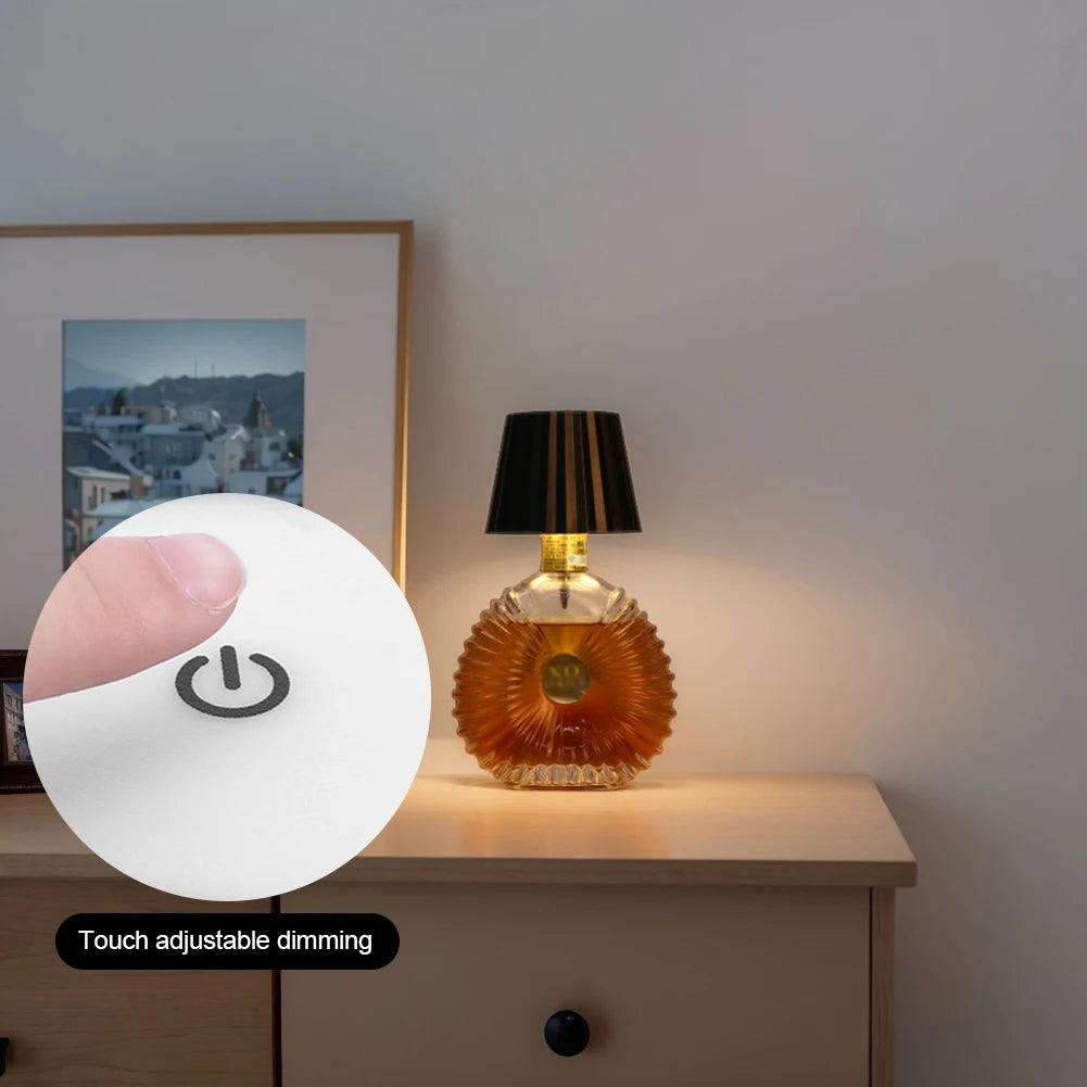 Wireless Bottle Lamp Rechargeable 3 Colors Dimmable Wireless Touch Table Lamp Portable LED Table Lamp for Restaurant Bar