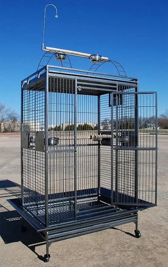 large deluxe bird cage for parrots, finches, and cockatoos - wrought iron, rolling, 28x22x75