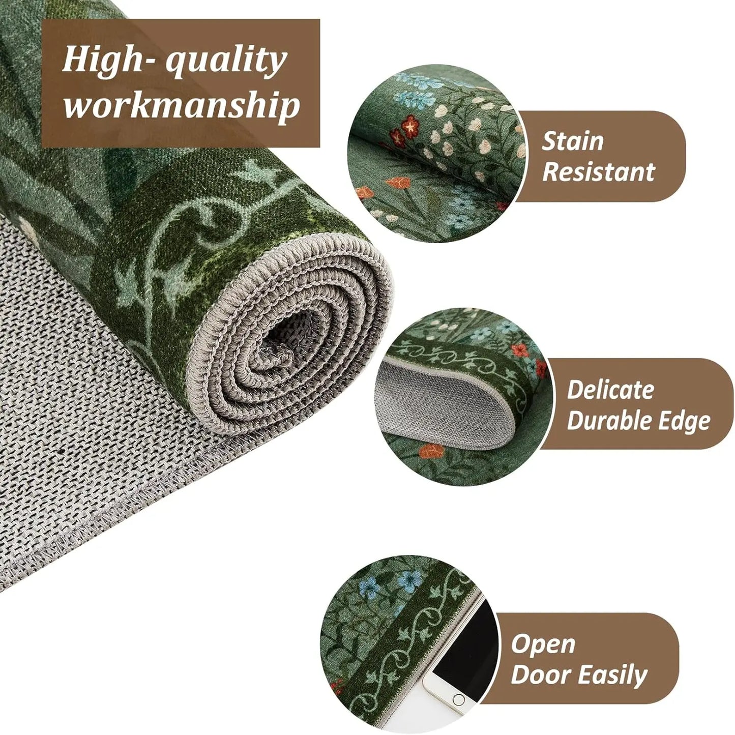 Boho Washable Rugs for Entryway Floral Area Rug for Bedroom, Non Slip ,Soft Indoor Carpet forLiving Room Kitchen Laundry Foyer