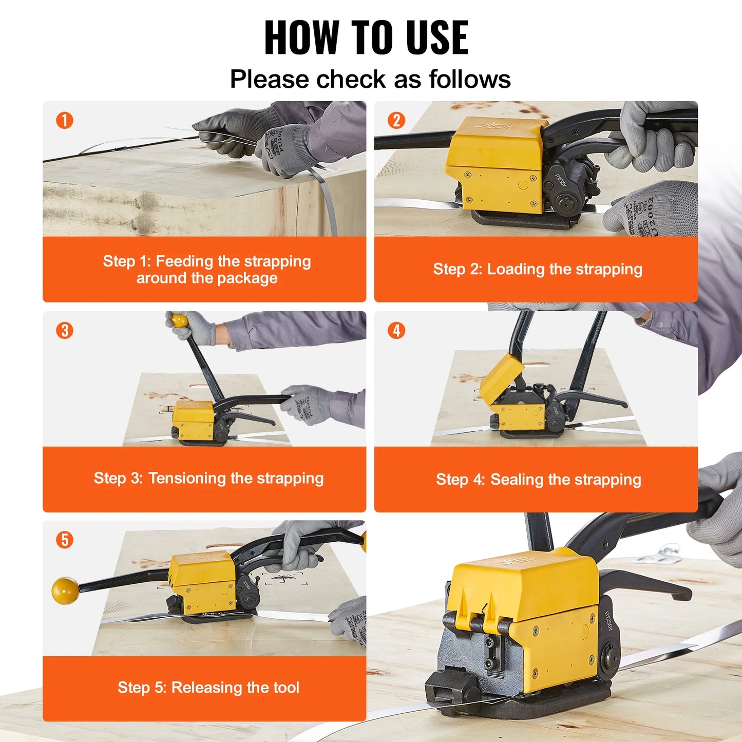 SucceBuy A333 Manual Sealless Steel Strapping Machine Bander Belt Packaging Binding Machinery Tool for 12.7-19mm Steel Strap