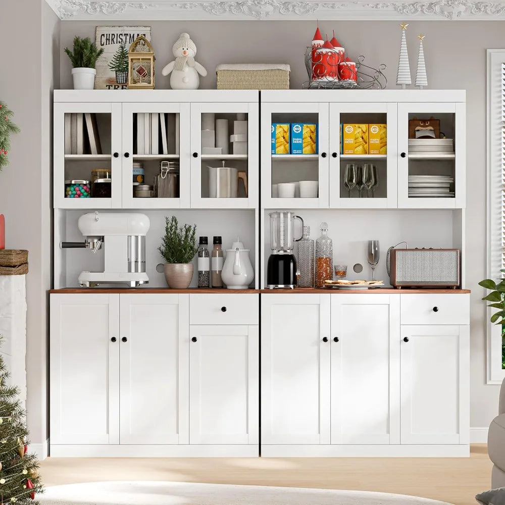 Tall Kitchen Pantry Cabinet with Microwave Shelf, Modern Large Freestanding Sideboard Cupboard Kitchen Hutch Cabinet