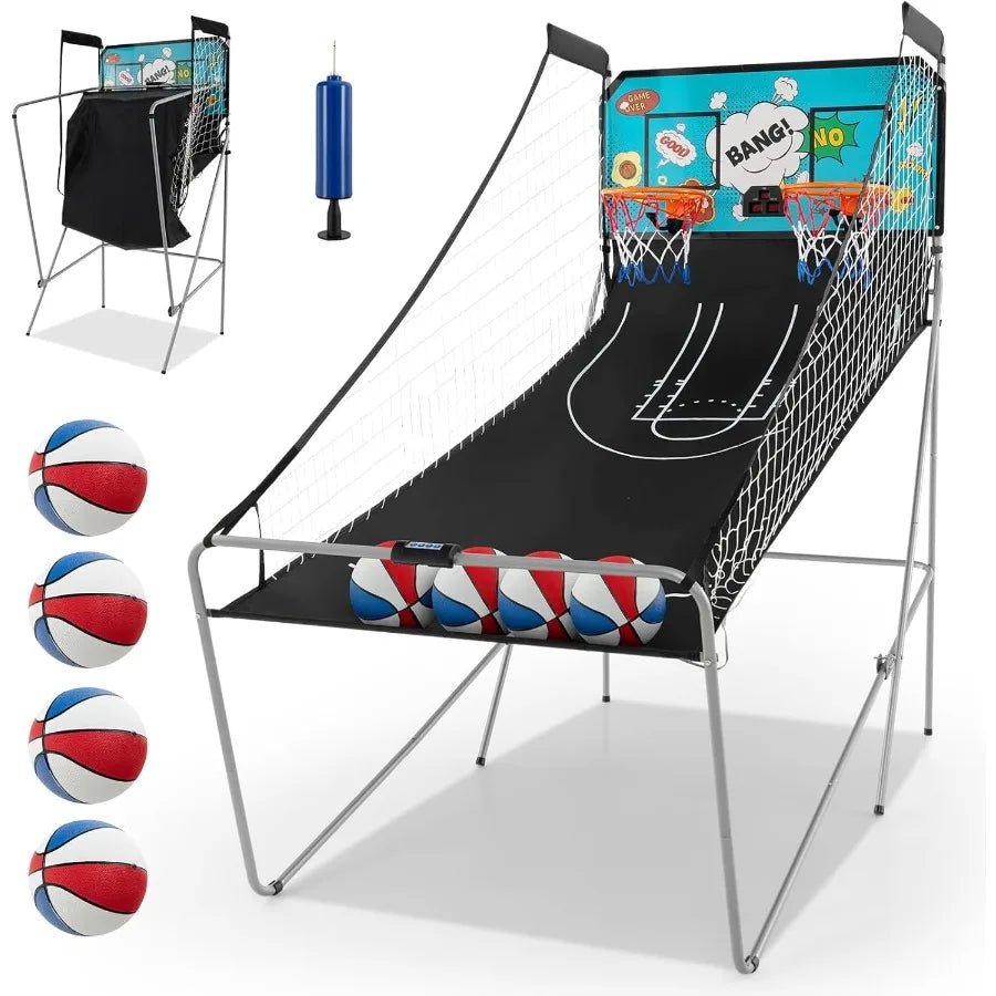 Foldable Dual Shot Basketball Arcade Game Electronic Basketball Hoop with LCD Scoreboard for Indoor and Outdoor Use Features 8