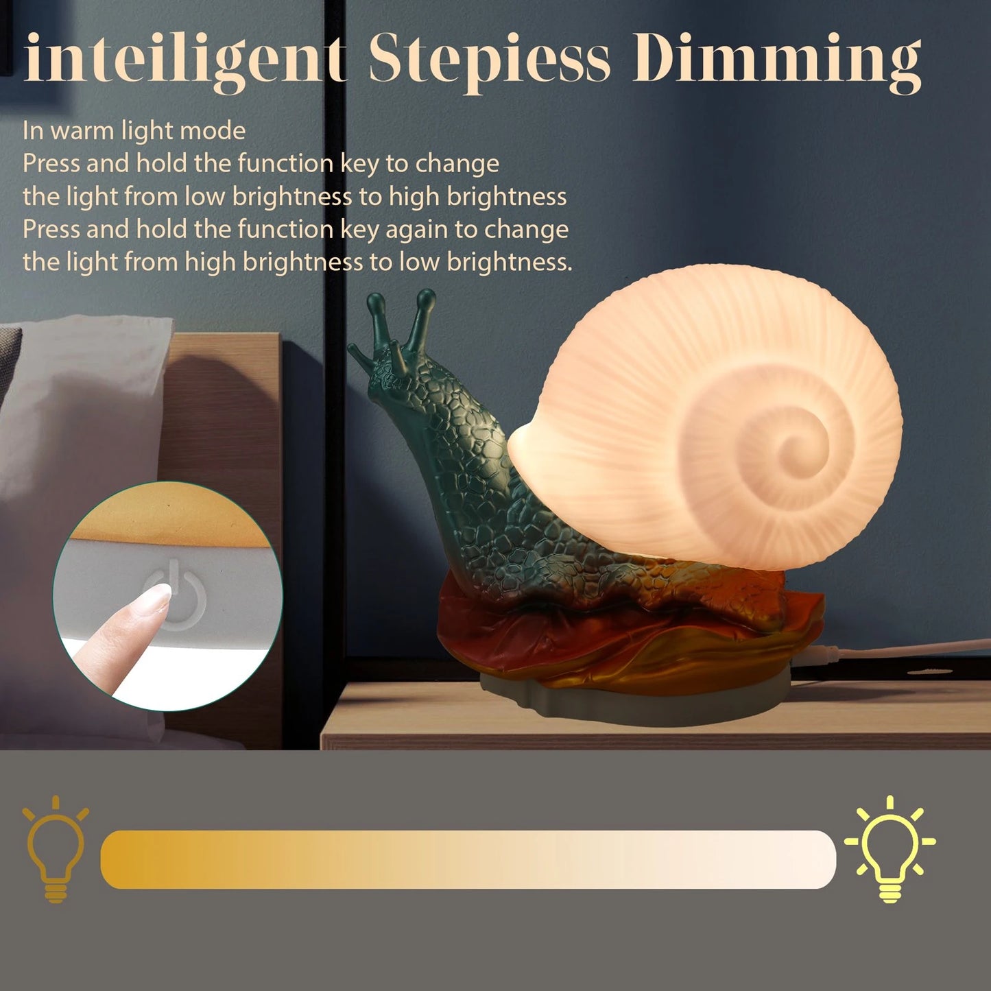 4W Kids Cute Snail Night Light DC5V/1A Adjustable Brightness Eye Protection Touch Sensor Nightlight for Kids Room Decor