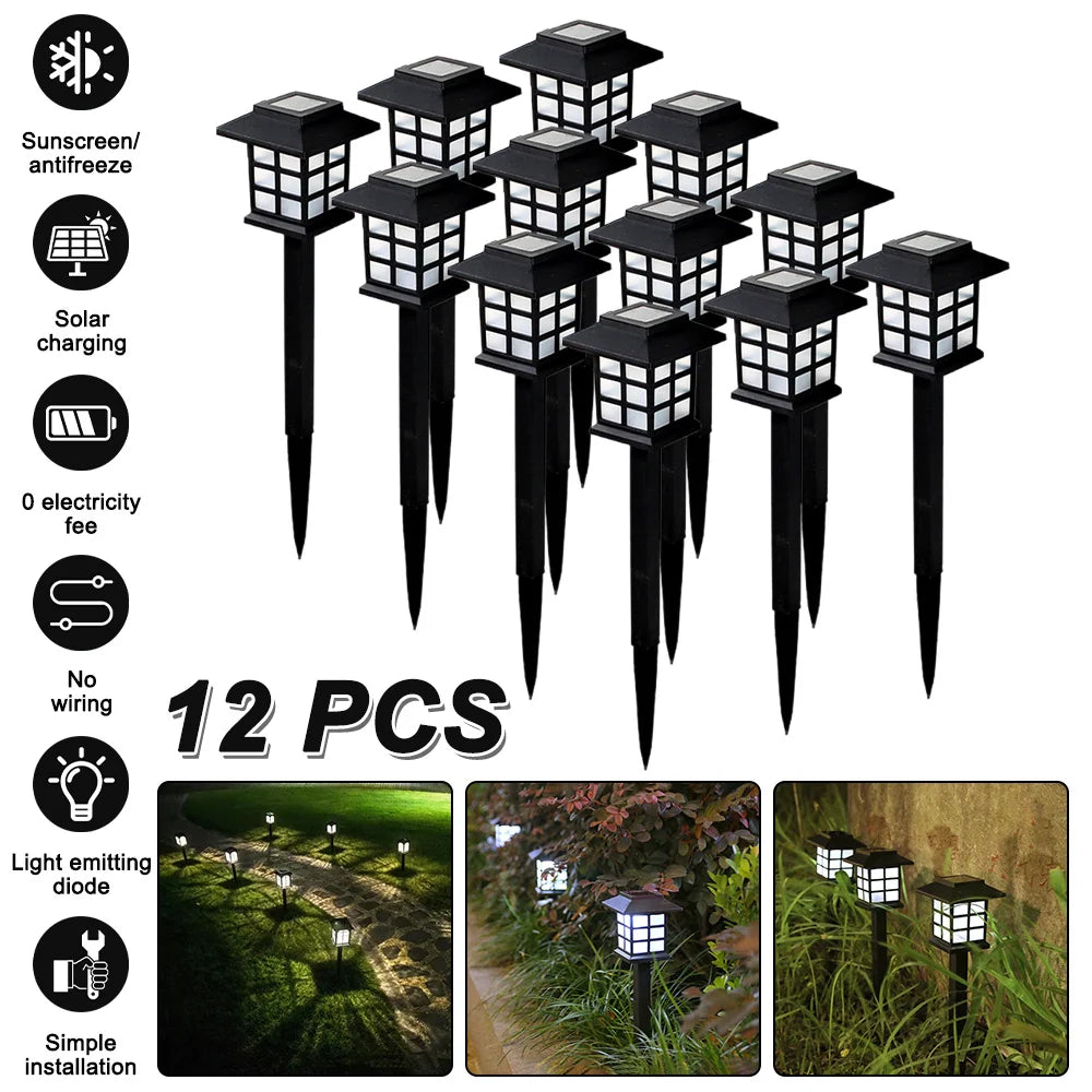 12pcs LED Solar Pathway Lawn Lights Outdoor Waterproof Solar Lamp Decoration for Garden Walkway Path Driveway Patio Yard & Lawn