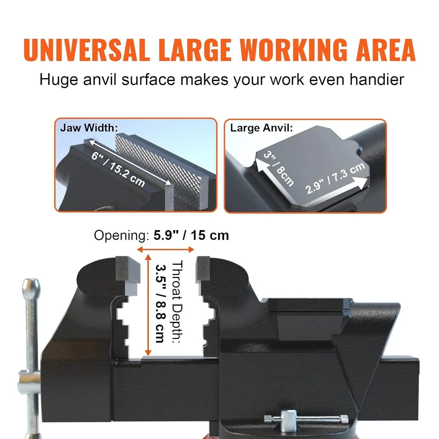 Tool Bench Vise 360 Degree Swivel Locking Base Multipurpose Anvil Heavy Duty Ductile Iron Workbench Vise 6 Inch Jaw Width