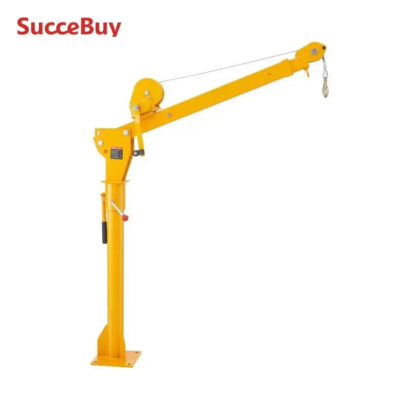 SucceBuy Folding Pickup Truck Crane 360° Swivel with 1100 lbs Manual Winch Mounted Bed Jib Crane Hoist for Factory Lifting Goods