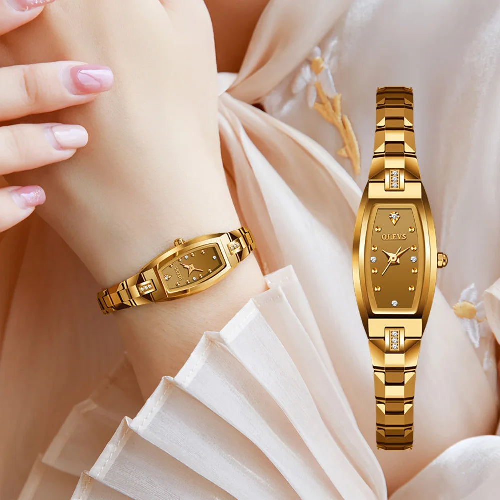 OLEVS Top Brand Luxury Women Watch Fashion Female Golden Watch Waterproof Stainless Steel Women's Watch Set Small Diamond Dial