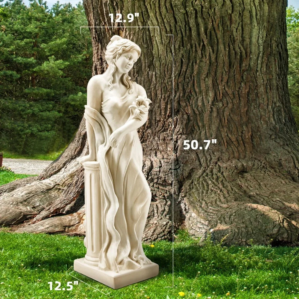 51'' Large Outdoor Garden Nymph Statue, Goddess of Spring Flowers, Roman Style Sculptures Decorations, Religious Garden Statue