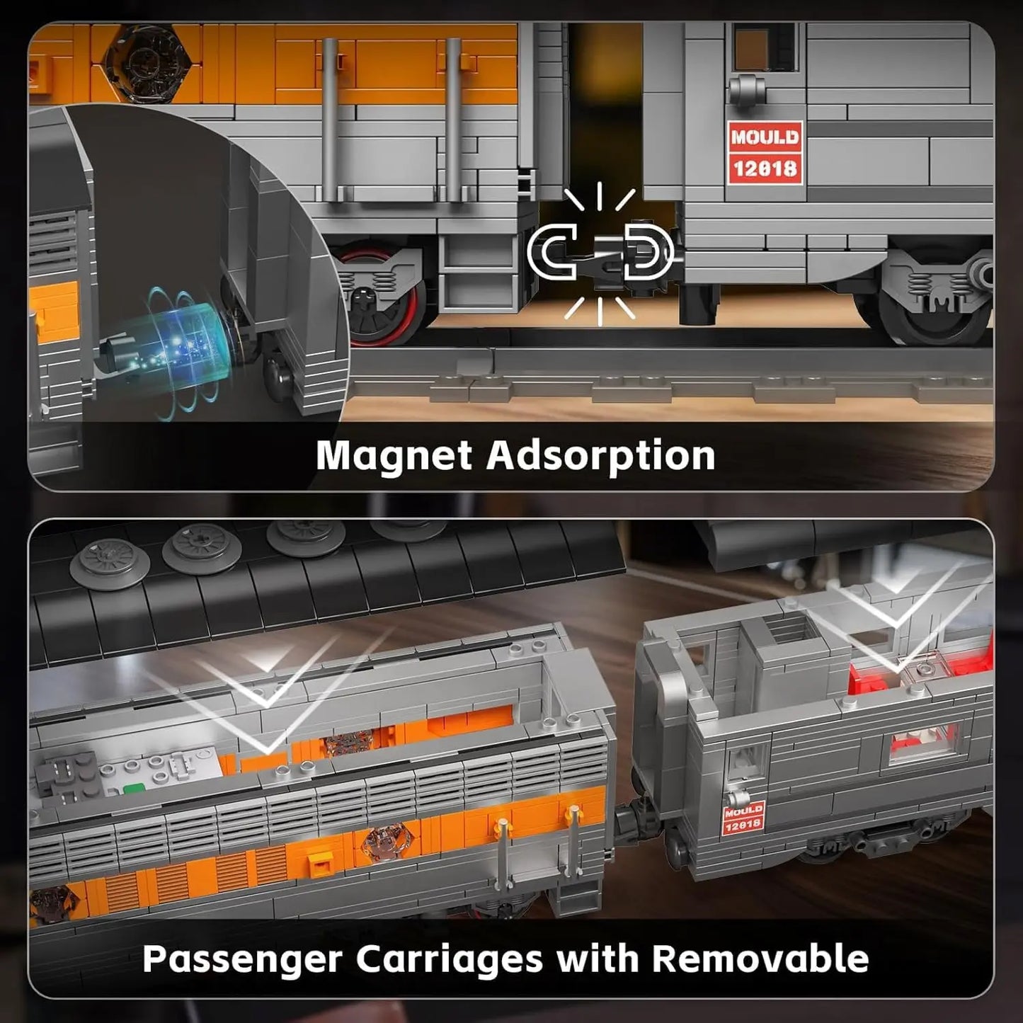 MOULD KING World Train 12018 USA EMD F7 WP Diesel Locomotive Remote Controlled Building Blocks Toy Set Birthday Gift