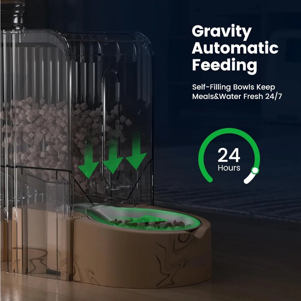 Gravity Automatic 2-in-1 Pet Feeder, 0.8 Gallons*2 Cat Feeder and Water Dispenser Set, 100% BPA-Free and Stainless Steel Water