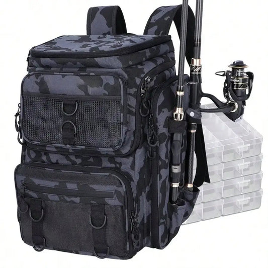 Fishing Tackle Backpack With Rod Holders 42L Capacity Bag