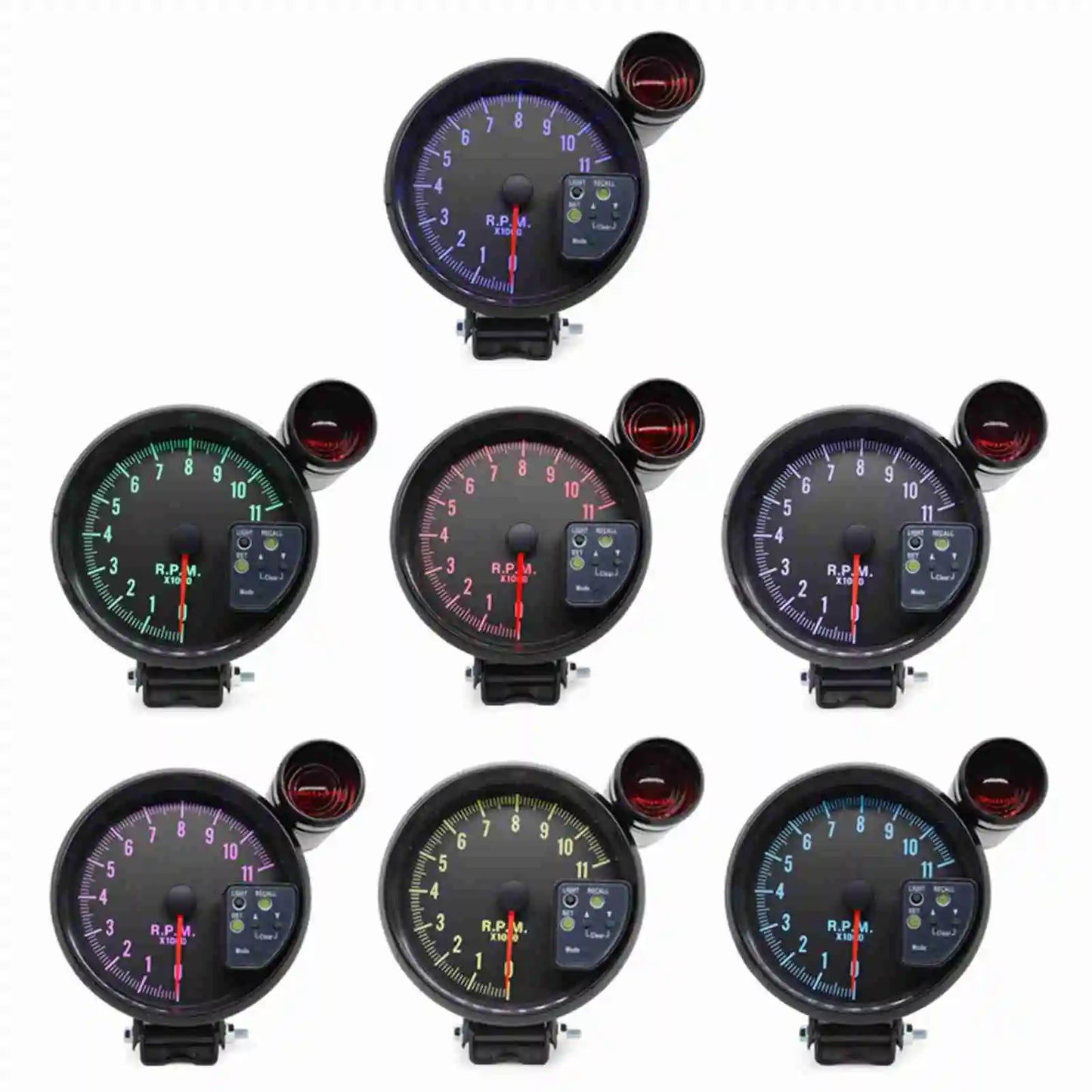 5 Inch Tachometer Gauge Black 7 Colors Backlight with Shift Light  Sound LED Flash When RPM Warning 5 inch Tachometer