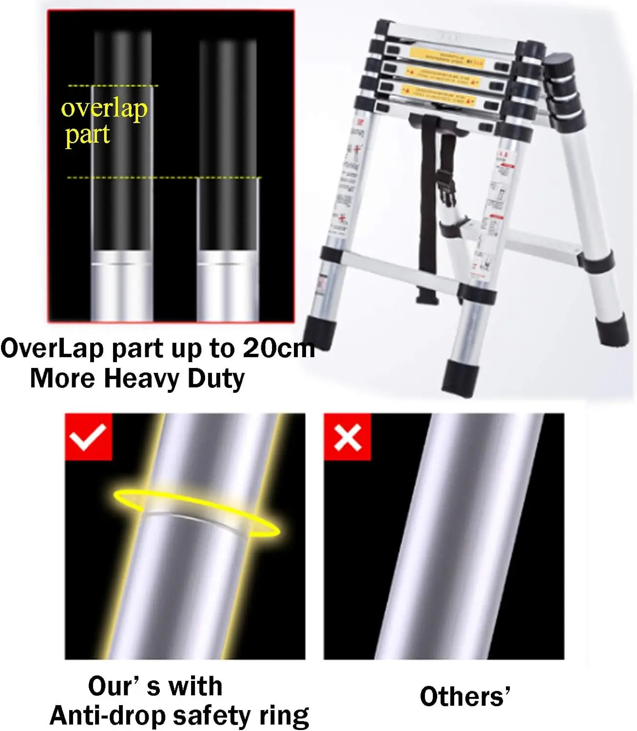 5+6 Steps Ladder Stair Ladder Telescopic Ladder Multi-Purpose Folding Aluminium Telescoping Ladder Extendable Portable Ladder