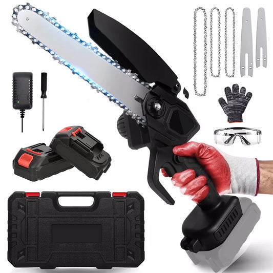 Cordless Chainsaw, Mini Chiansaw with 6 inch / 8 inch Chians, Portable Handheld Electric Chainsaw for Household & Garden
