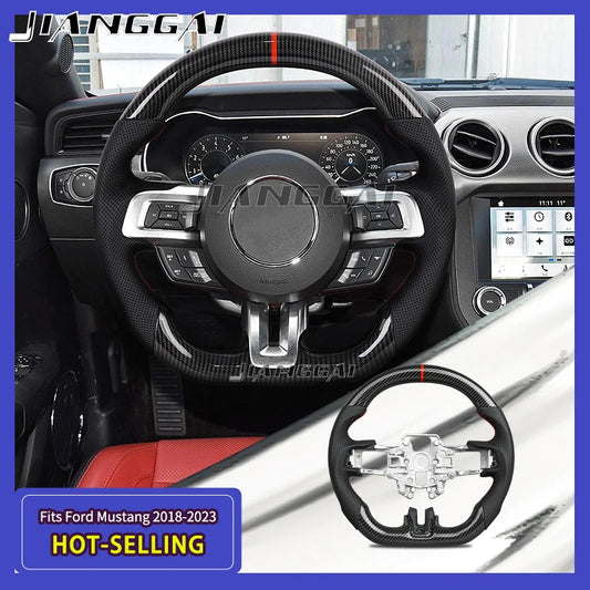 Hydro-Dip Carbon Fiber D-shaped Steering Wheel Preforated Leather Grip for Mustang EcoBoost/GT/Shelby GT350/GT350R 2015-2023