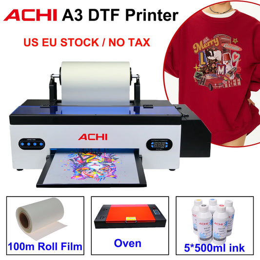 ACHI DTF Transfer Printer A3 DTF Printer T Shirt Printing Machine With Curing Oven for Clothes Hoodies Jeans Textile EU US Stock