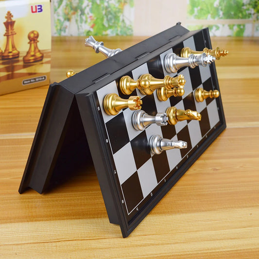 Folding Travel Chess Board Game Sets Gold Silver Beginner Chess Set Portable Chess Set Board Game for Children Adult Party