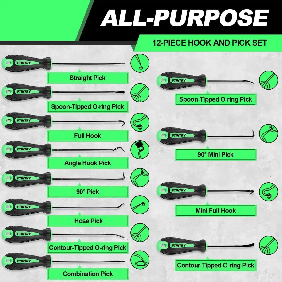 12 Piece Pick and Hook Tools Set, Auto Oil Seal O Ring Gasket Removal Puller, Long and Mini Pick Tool Set, Silver