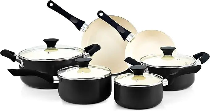 Nonstick Ceramic 10 Piece Cookware Set With Saucepans