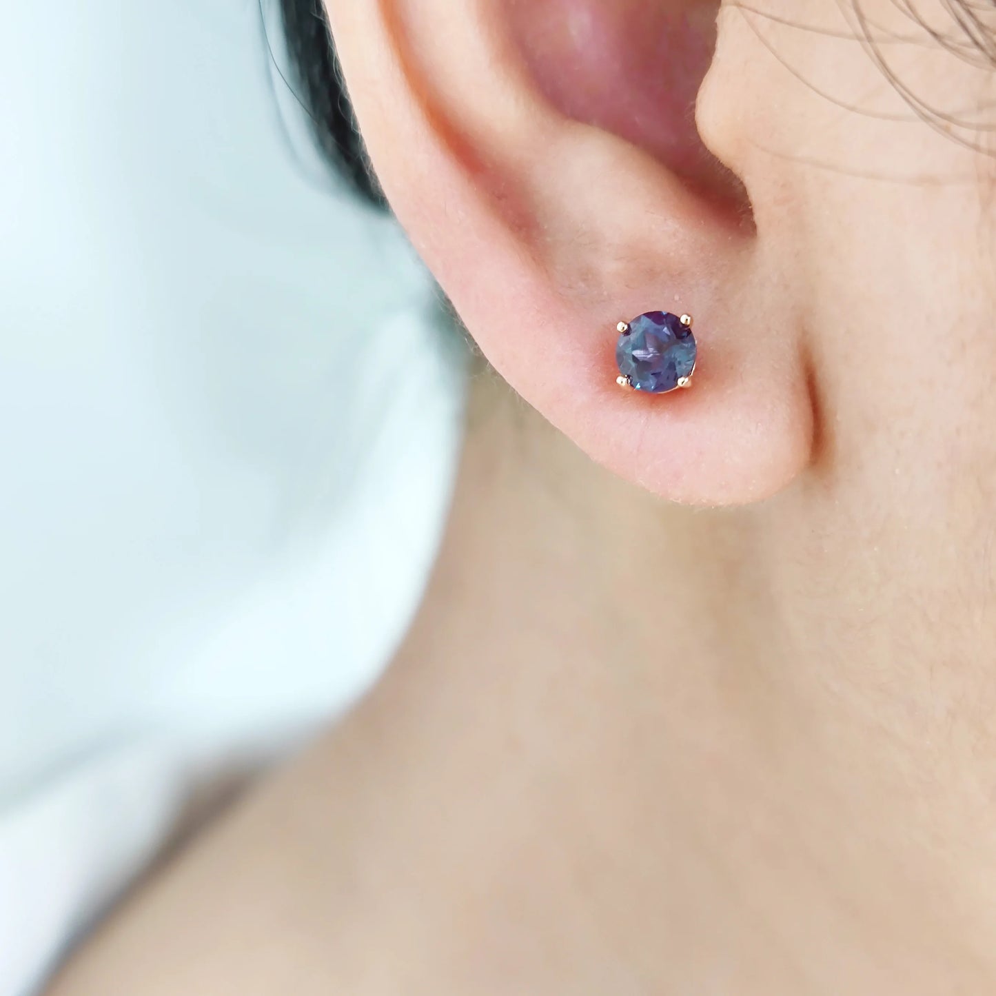 Gems Ballet 5mm Alexandrite Halo Stud Earrings 925 Silver