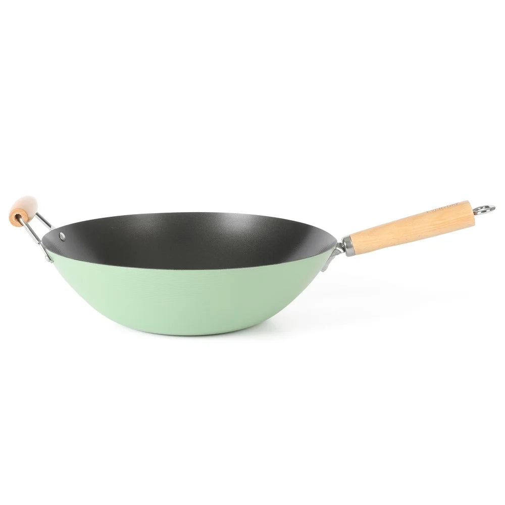 Carbon Steel Wok 14 Inch Nonstick High Heat Cooking Induction Safe Easy Clean Durable Kitchen Essential Cooking Tool