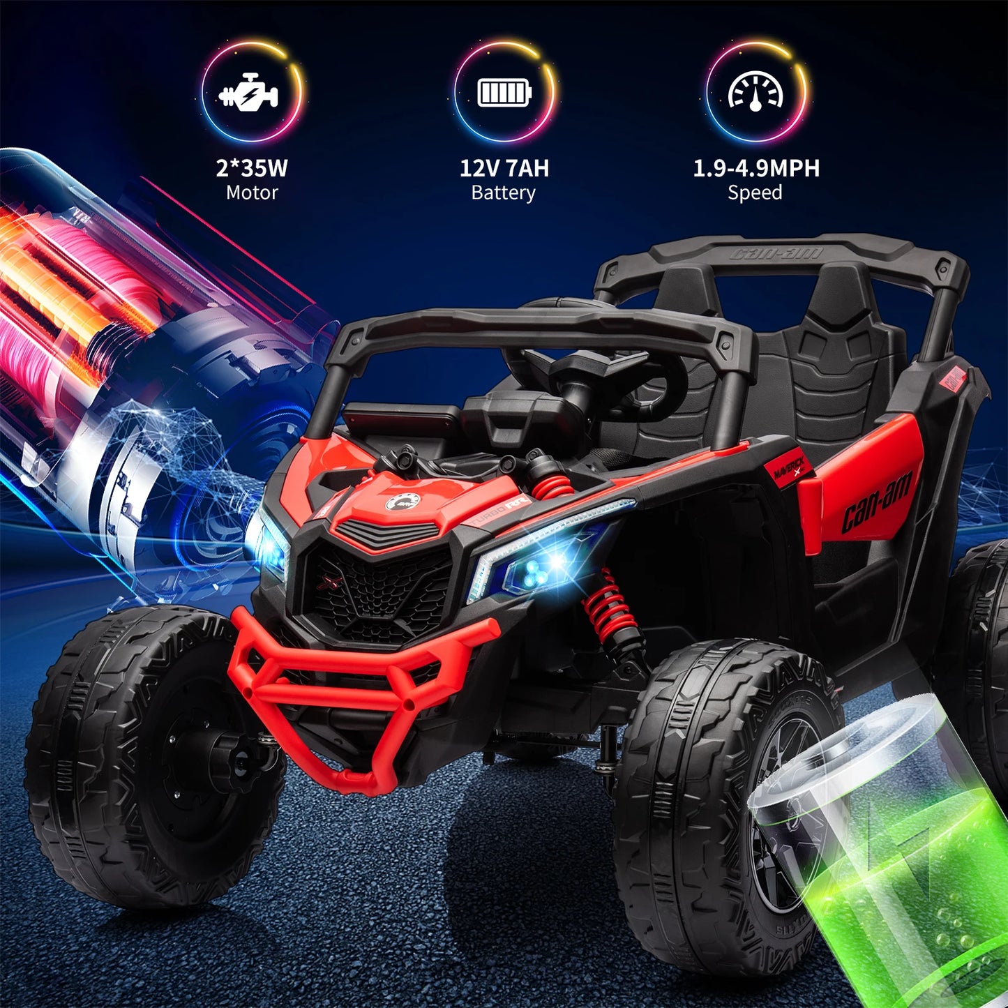 Kids UTV, Electric Ride on UTV Car, Licensed Can-Am Electric Off-Road Car, Ride On Truck Car w/Remote Control, Large Seat