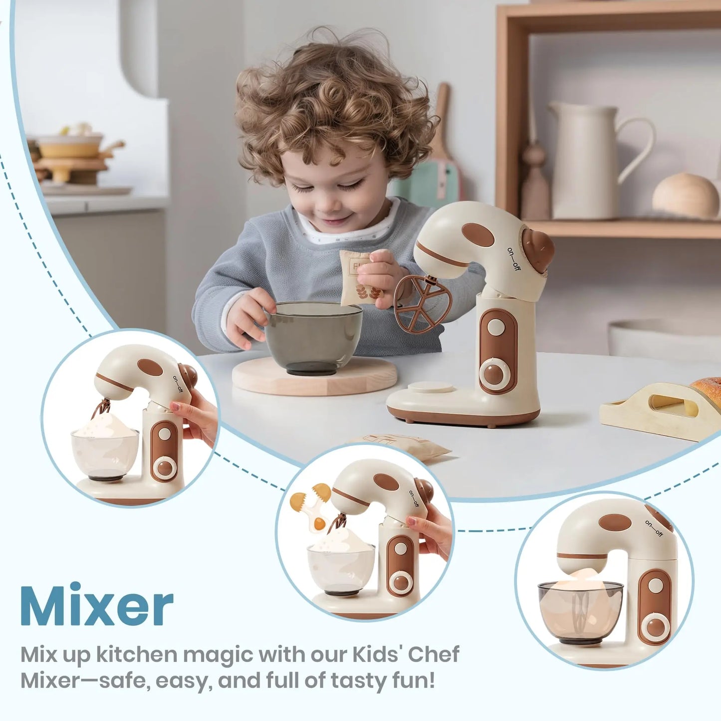 ROBOTIME Wooden Toy Kitchen Set Play Kitchen Blender with Realistic Sounds Play Kitchen Accessories Toy Food Set for Toddlers