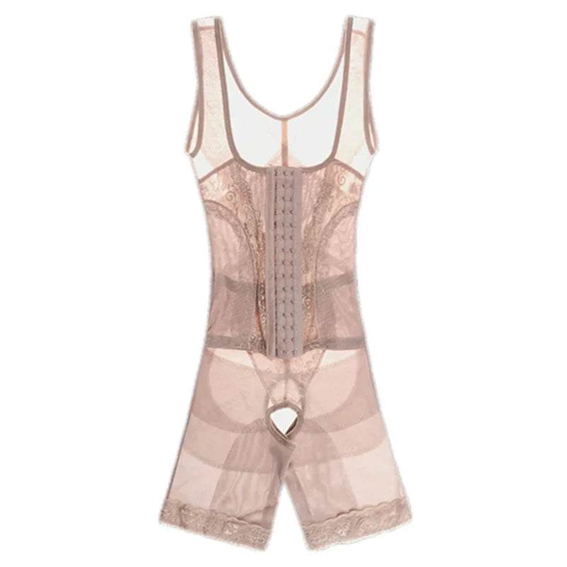 Three-Row Button Bodysuit Open-Crotch Pressure Abdomen Net Lace Body Shaping Underwear Thin Summer Suitable for Men And