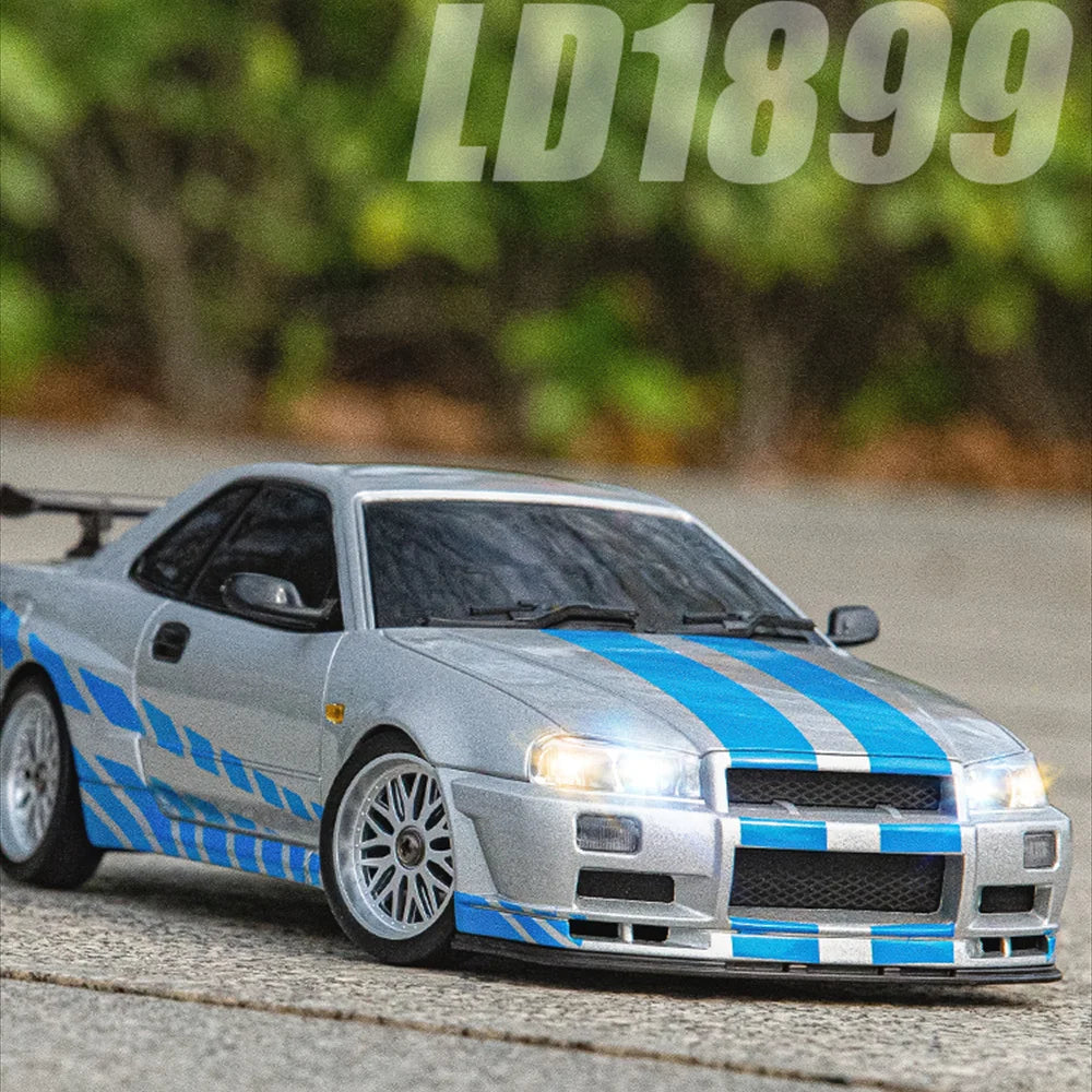 LDRC 1899 RTR 1/18 2.4G RWD RC Car Drift GTR R34 Gyro LED Light On-Road Full Proportional Alloy Body Shell Racing Vehicles Model