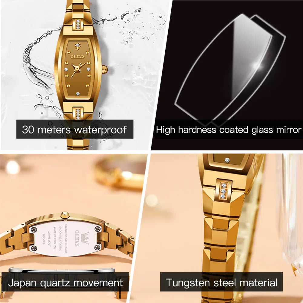 OLEVS Top Brand Luxury Women Watch Fashion Female Golden Watch Waterproof Stainless Steel Women's Watch Set Small Diamond Dial