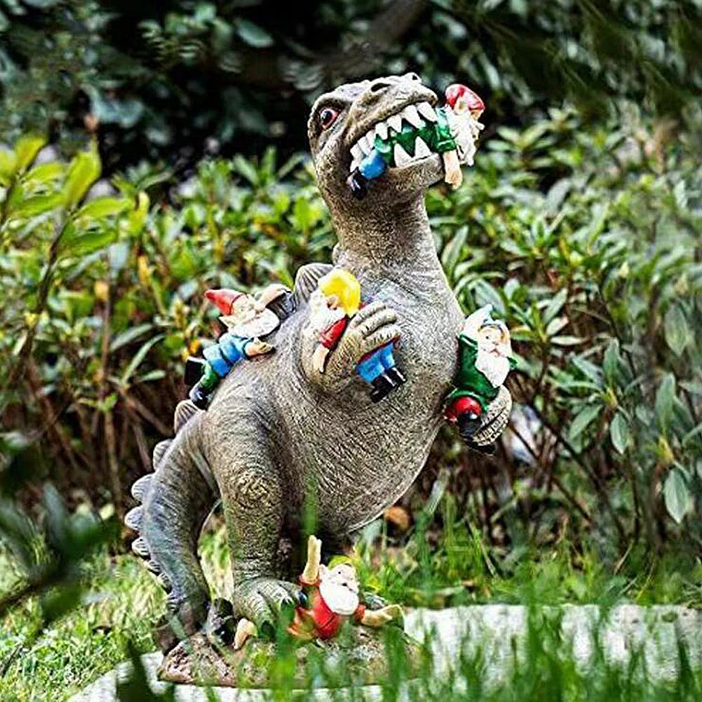 Dinosaur Eating Gnomes Ornaments Handicraft Resin Dinosaur Dwarf Figurine Weatherproof Creative Funny Cute Christmas Party Decor