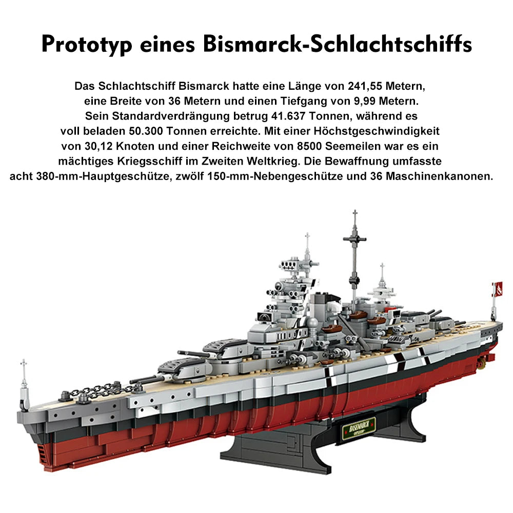 Military MOC Forange FC4201 Bismarck Class Battleship Model 2081PCS Building Blocks Brick Puzzle Toys for Children Kids Gift