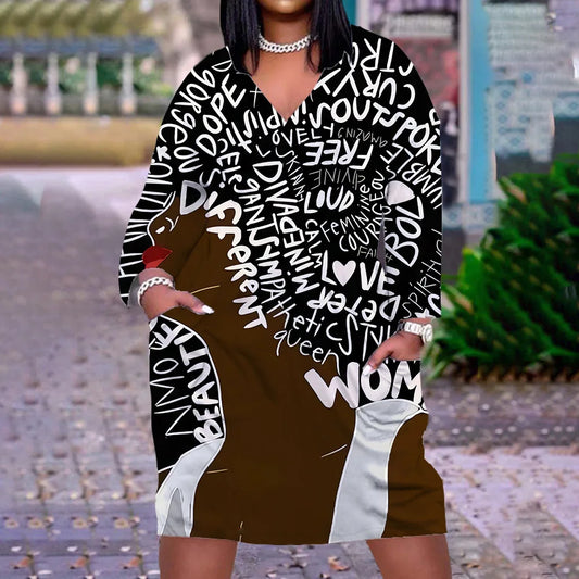 Large size fashionable slim loose dress letter printing comfortable large size women's clothing