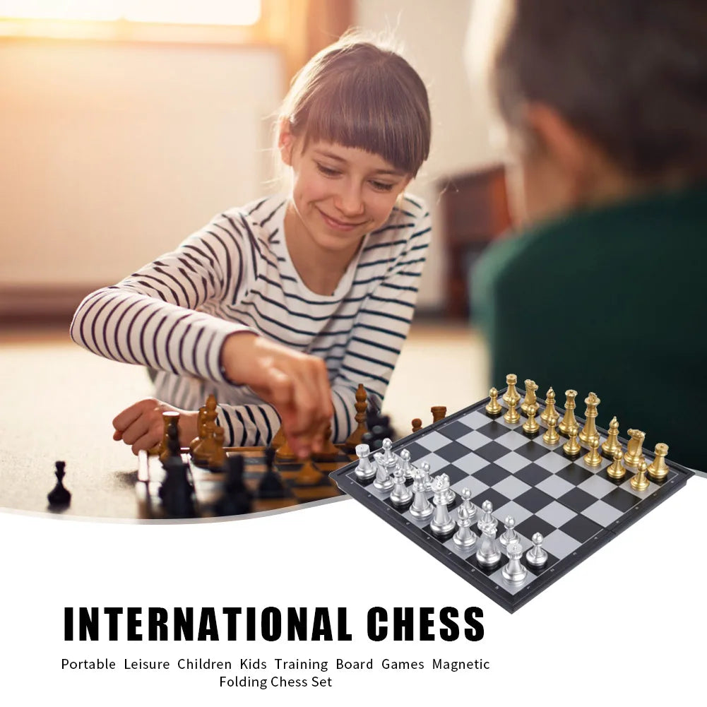 Folding Travel Chess Board Game Sets Gold Silver Beginner Chess Set Portable Chess Set Board Game for Children Adult Party