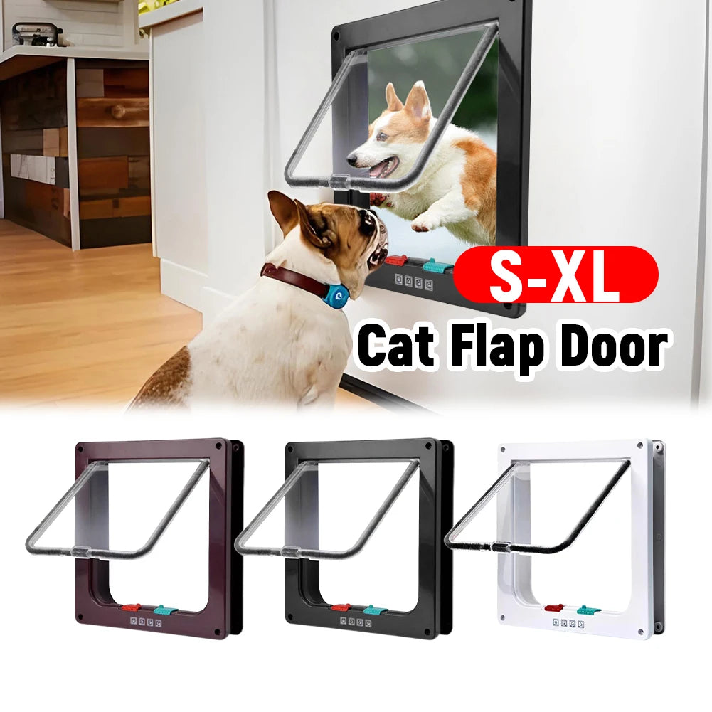 Cat Dogs Flap Doors Puppy Kitten Safety In&out Pet Door with 4 Way Security Lock Dog Cat Kitten Flap Door Weatherproof Cat Flap