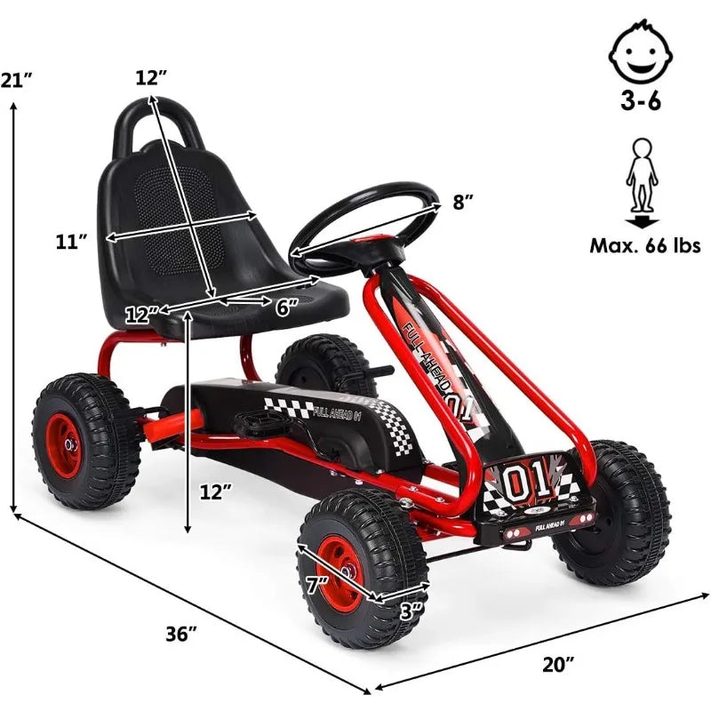 Costzon Go Kart for Kids, 4 Wheel Pedal Powered Go Cart with Adjustable Seat, Handbrake & Non-Slip Wheels