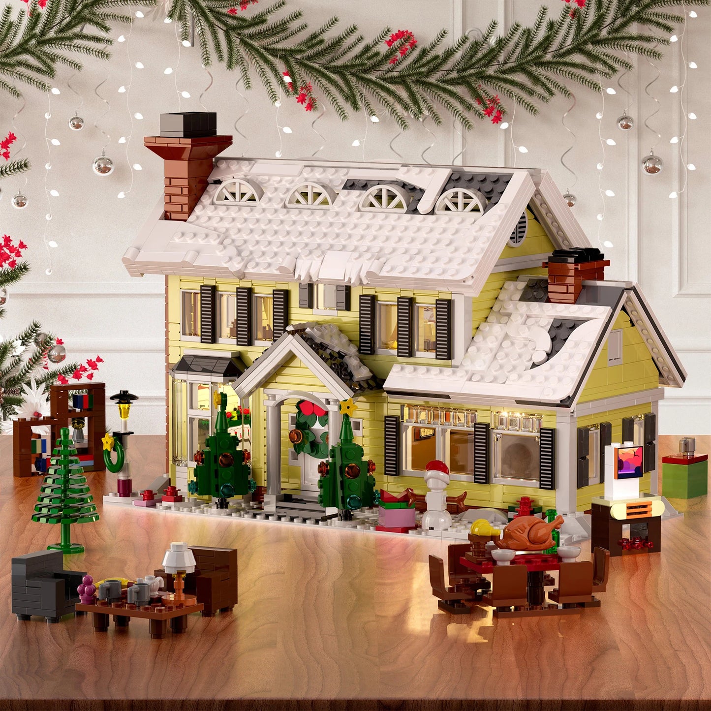 Christmas Holiday House Building Blocks Set, LED DIY Christmas Holiday Snow Village Gifts for Boys and Girls (1156pcs)