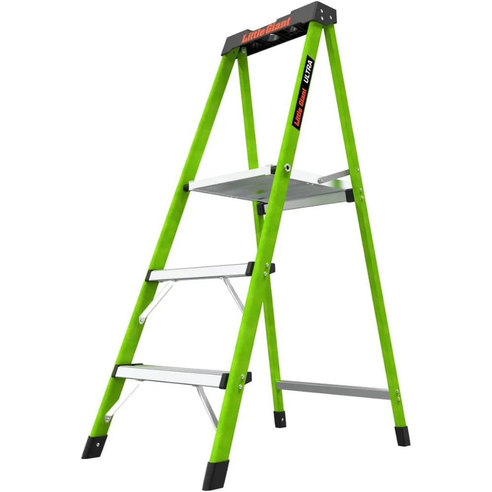 Little Giant Ultra Step Ladder with XL Platform, 3-Step Lightweight Foldable Non-Conductive Fiberglass, 300 Lbs. Capacity Type I