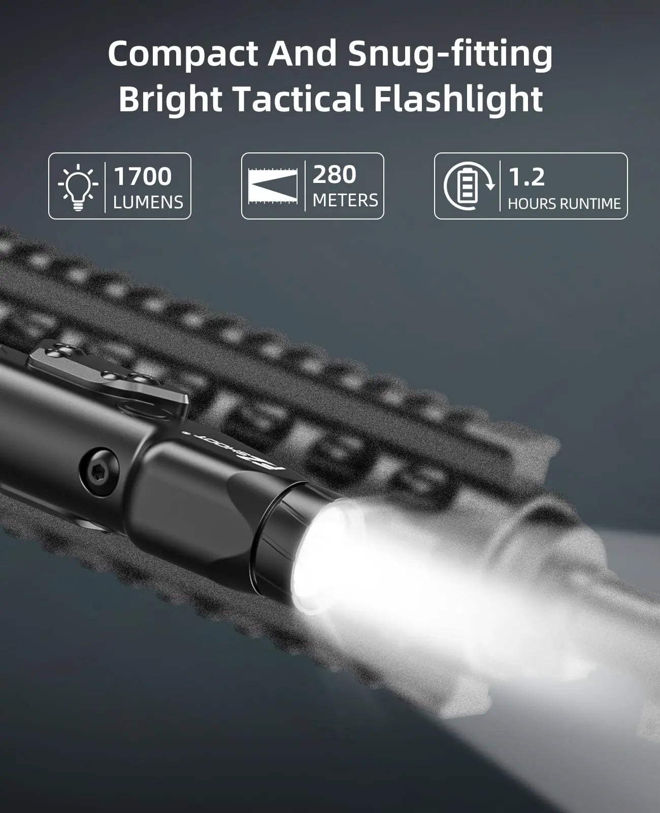 EZshoot 1700 Lumens Tactical Flashlight with High Brightness Rechargeable LED Light with Strobe Mode for M-Rail & Picatinny Rail